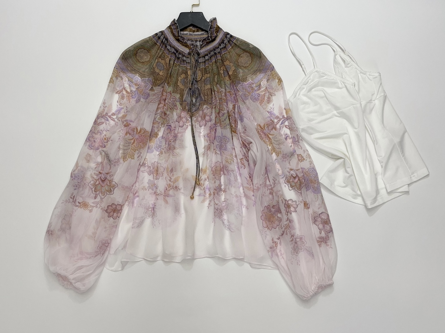 Zimmermann ZIM 26 Spring Luna Ruffle Collar Printed Lantern Sleeve Shirt
