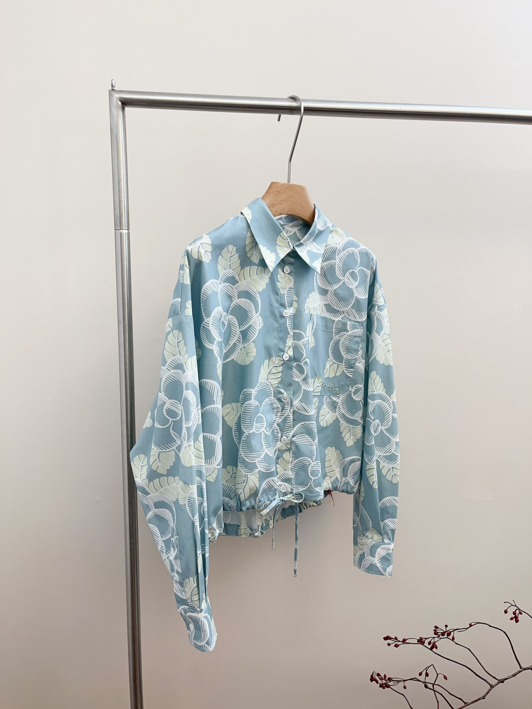 Marni Early Spring Floral Printed Lapel Loose Long-Sleeve Shirt