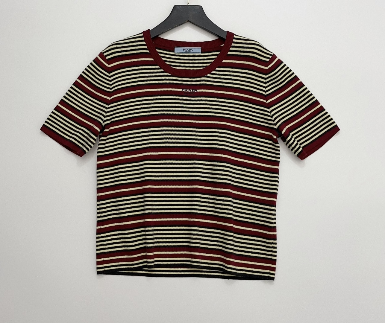 Prada Striped Slim-Fit Round Neck Short Sleeve Knit T-Shirt