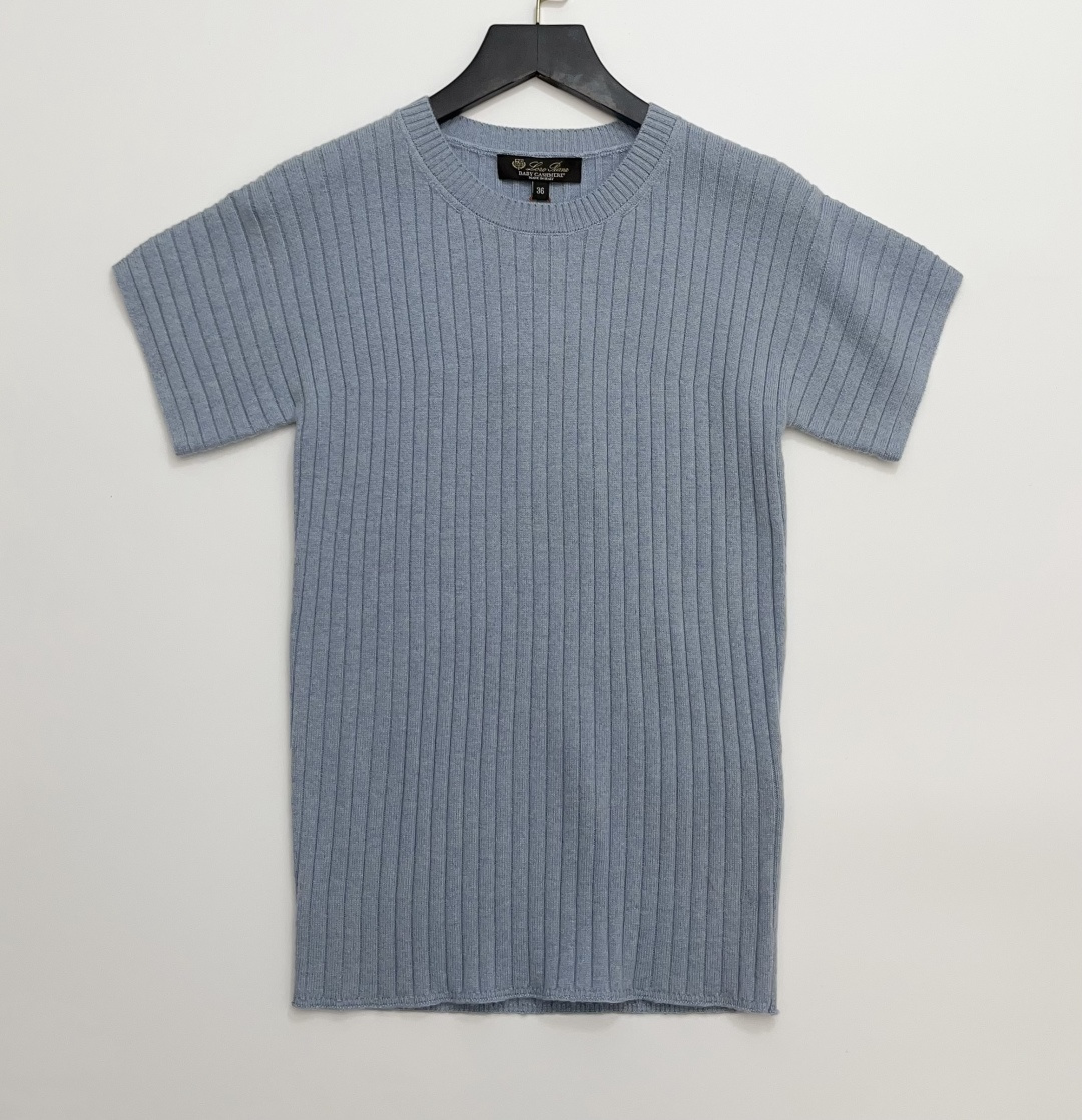 Loro Piana Solid Color Ribbed Slim Fit Short Sleeve Knit Top