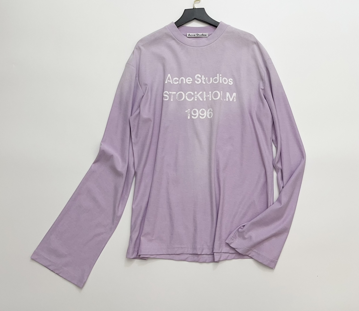 Acne Studios Pink Purple Distressed Loose Fit Round Neck Long Sleeve T-Shirt