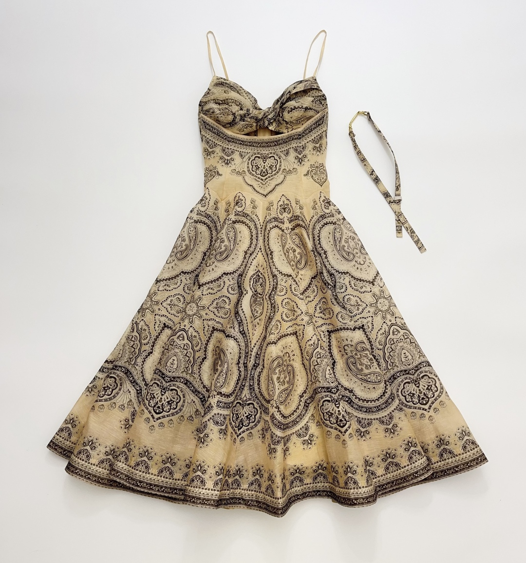 Zimmermann ZIM Luna Silk Linen Blend Strappy Printed Dress