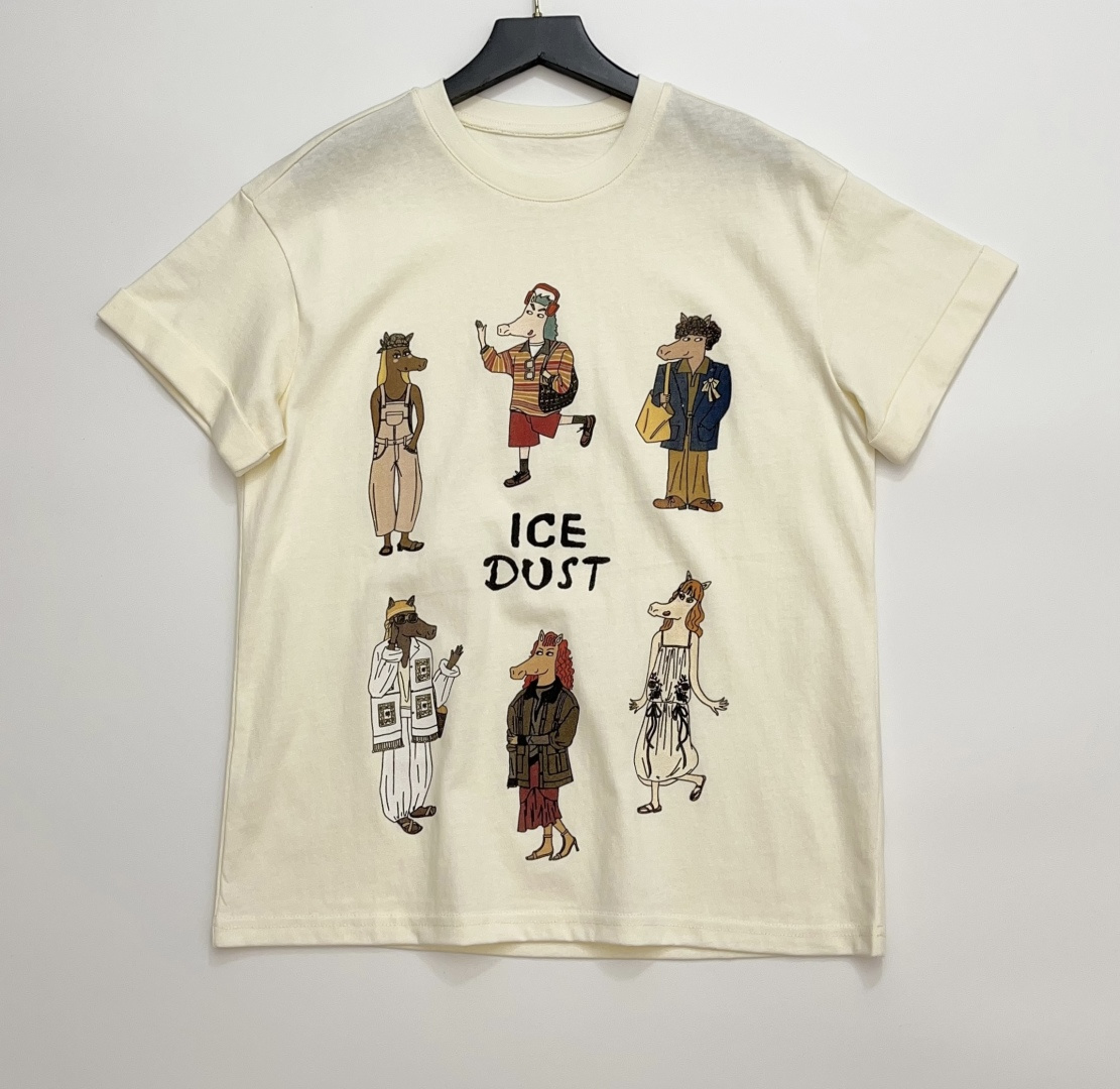 ICE DUST Pian'erchuan Print Round Neck Loose Short-Sleeve Top