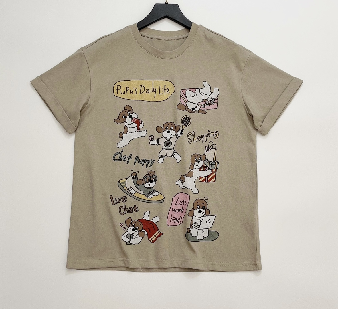 ICE DUST Puppy 'Poof Poof' Round Neck Loose Short Sleeve T-Shirt