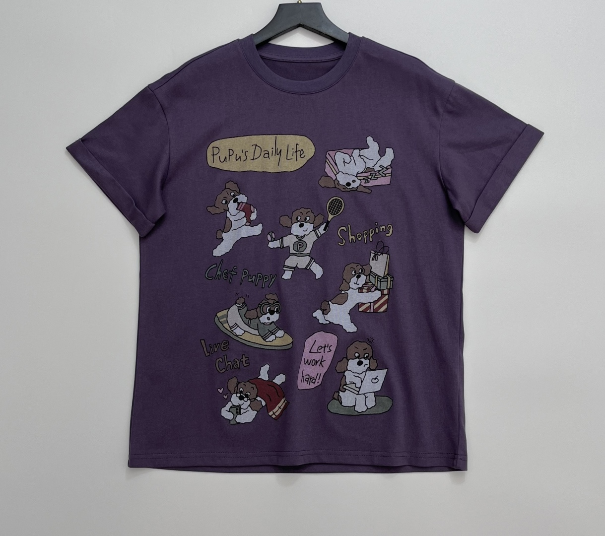 ICE DUST Puppy Print Crew Neck Short Sleeve T-Shirt