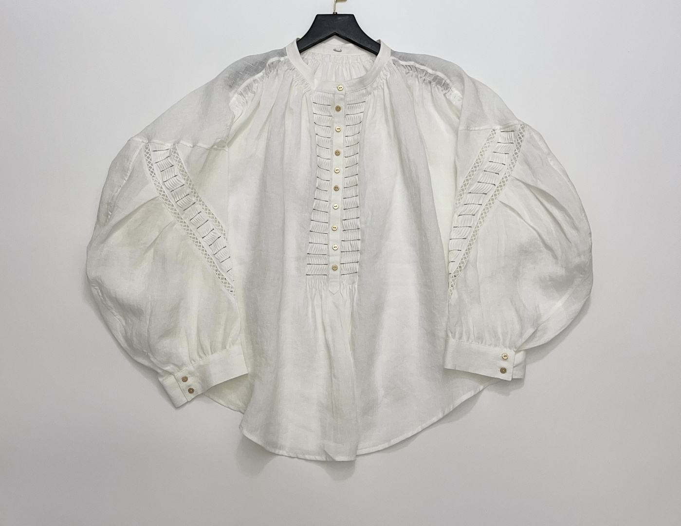 Pheeta Handmade Pintuck Embroidered Linen Shirt