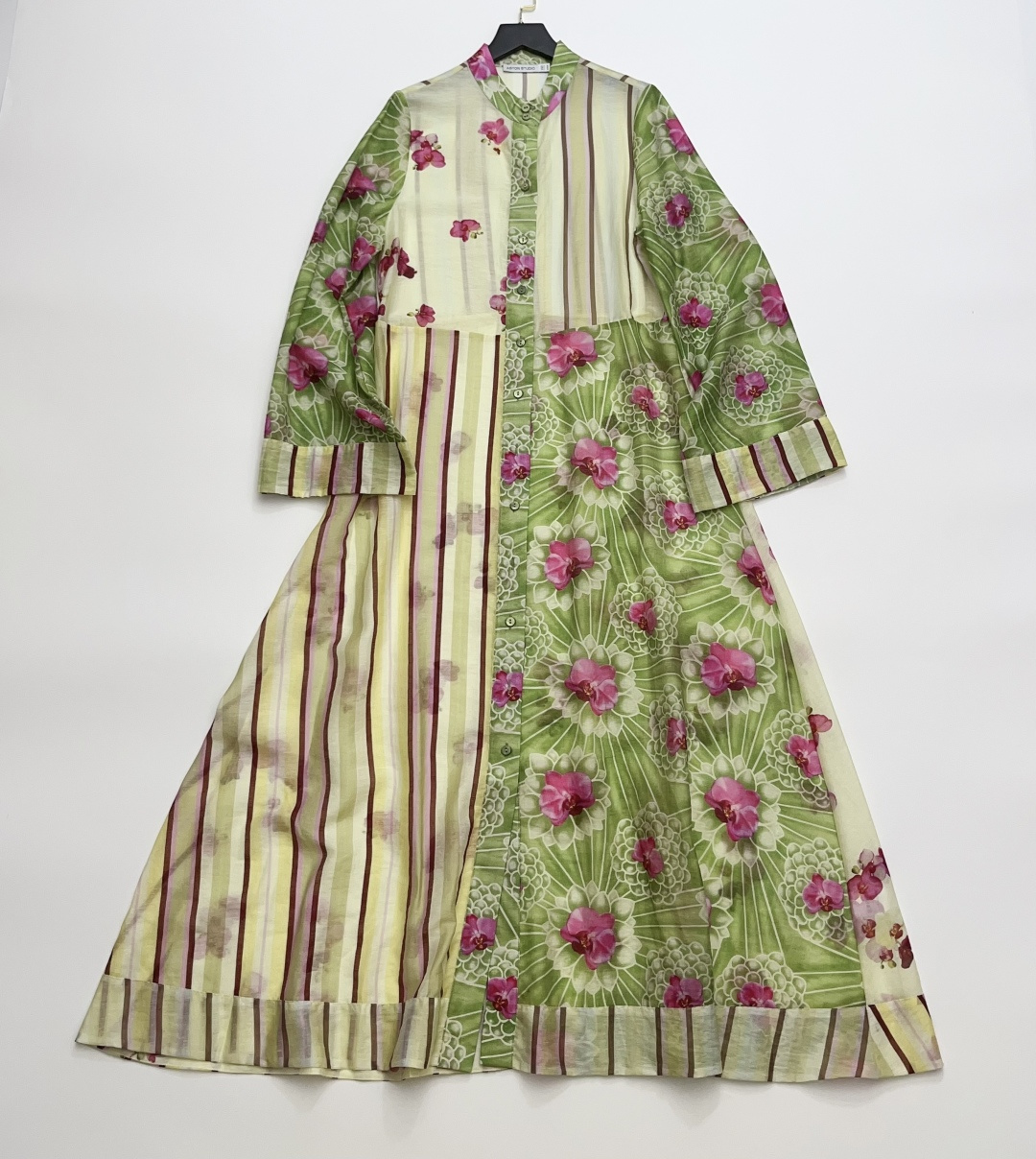 AST Green Floral Print Tie-Waist Dress - Resort Casual Loose Long Dress
