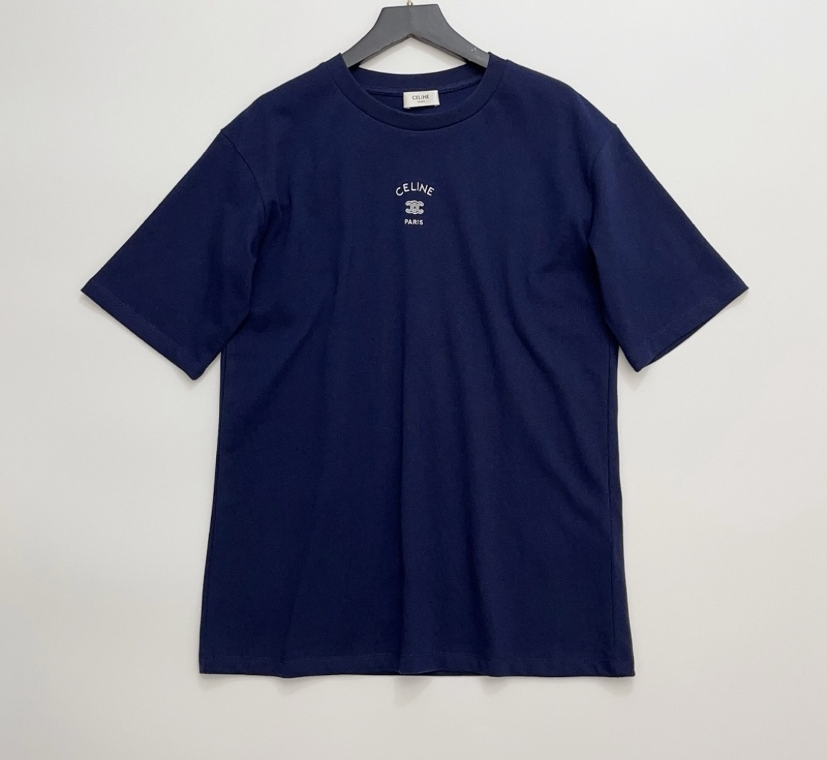 Celine Simple Embroidered Round Neck Loose Short Sleeve T-Shirt Top