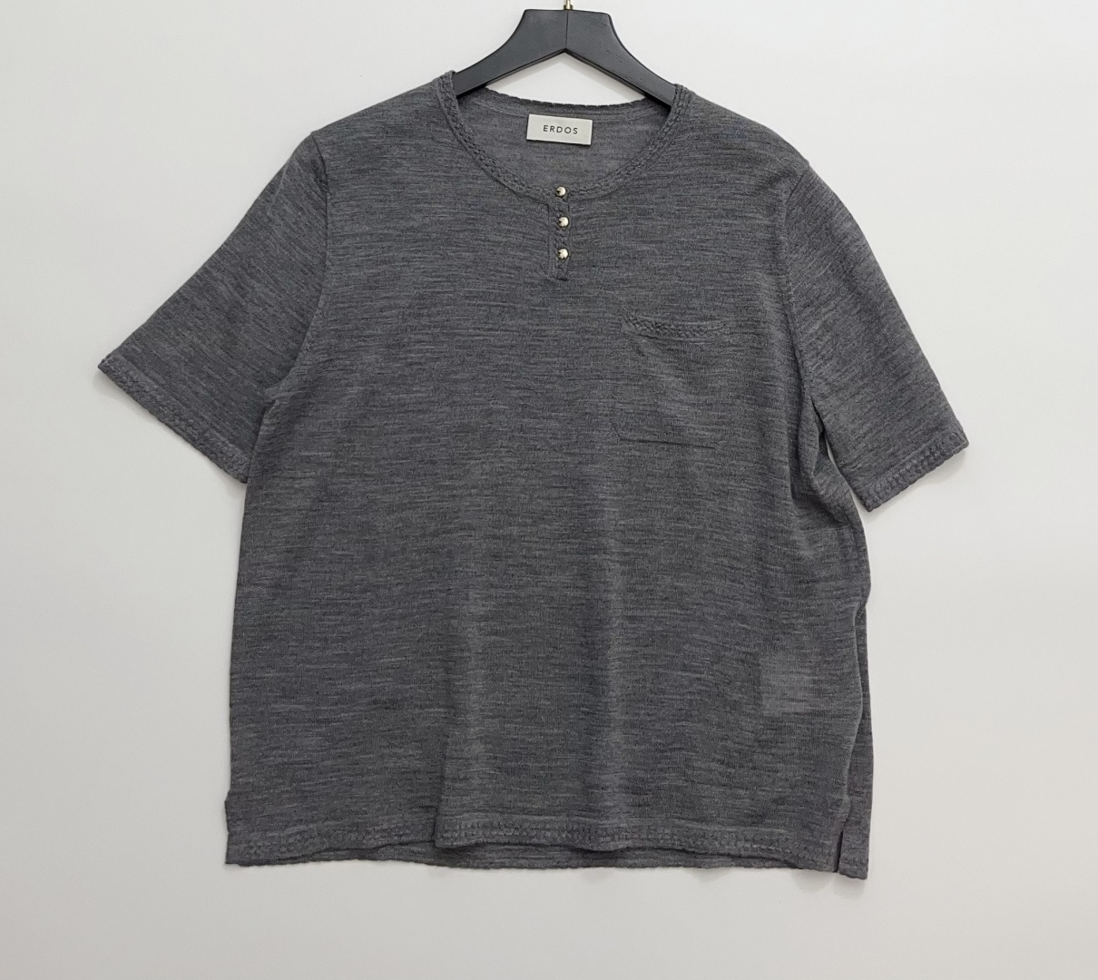 Erdos Round Neck Henley Knit T-Shirt Spring/Summer Solid Loose Short Sleeve Top