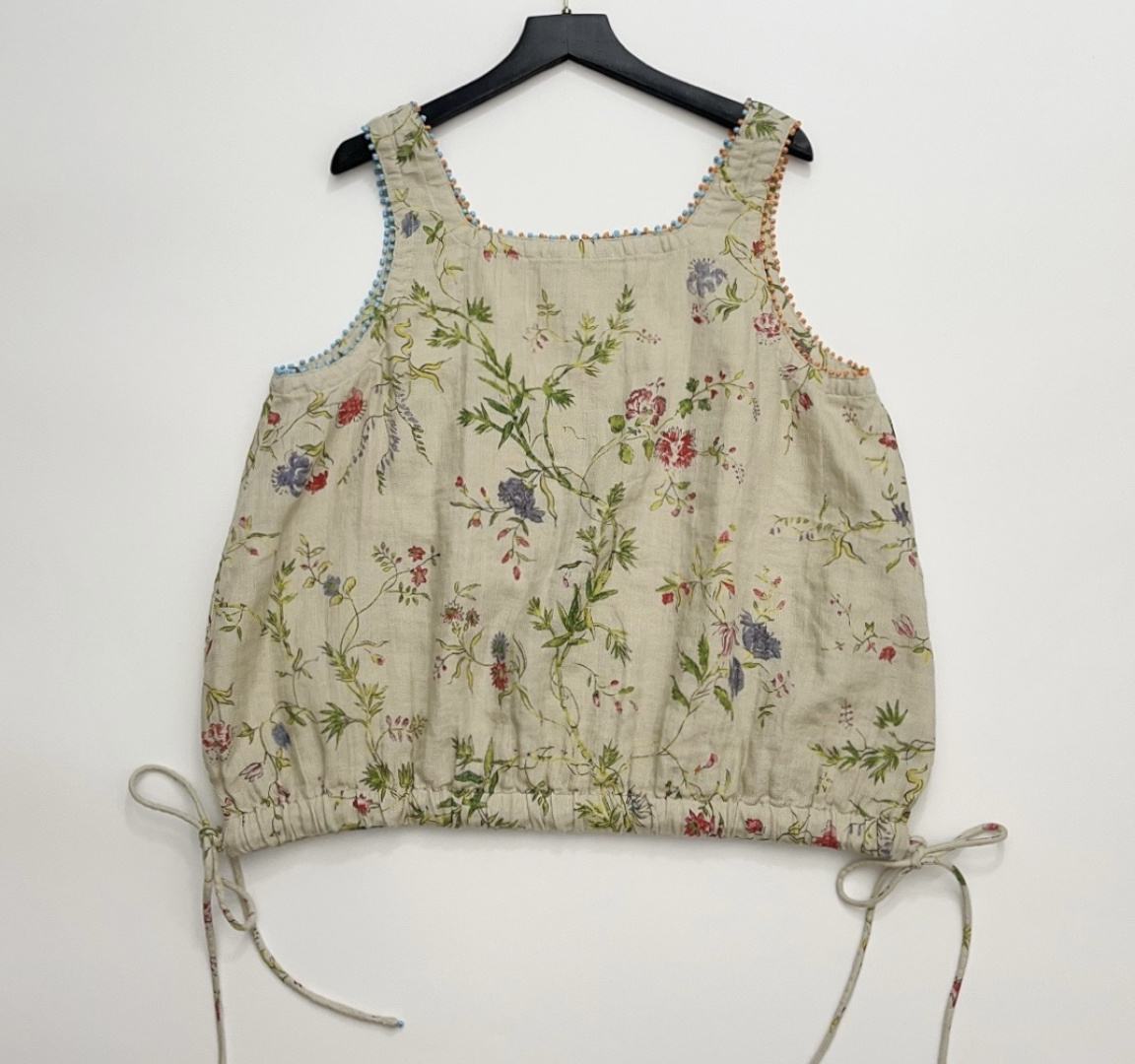 Japanese Style Double-Layer Gauze Vintage Print Mixed Color Beaded Sleeveless Vest