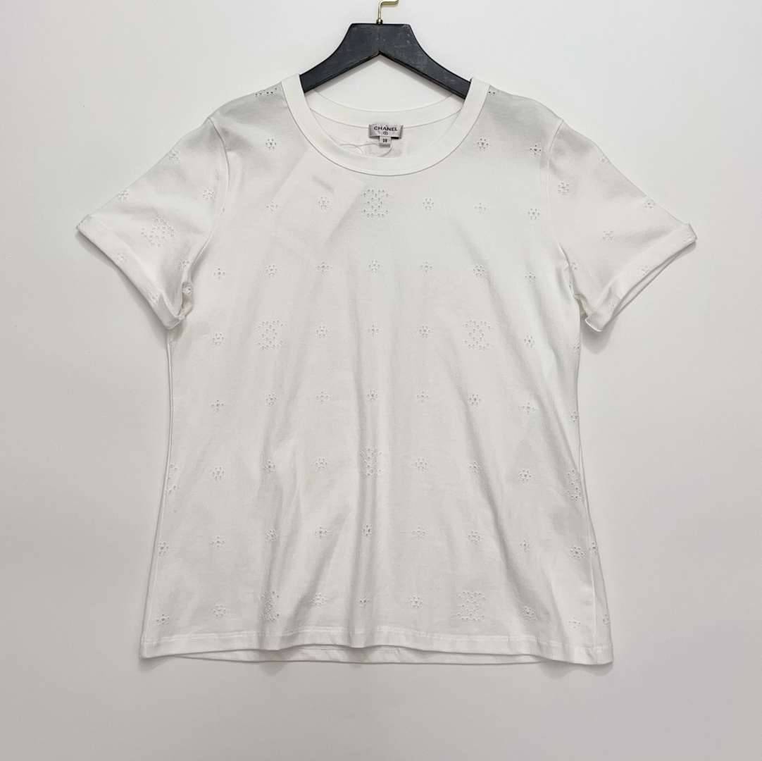 Chanel Heavy Embroidery Hollow Letter Embroidered Round Neck Short-Sleeve T-Shirt