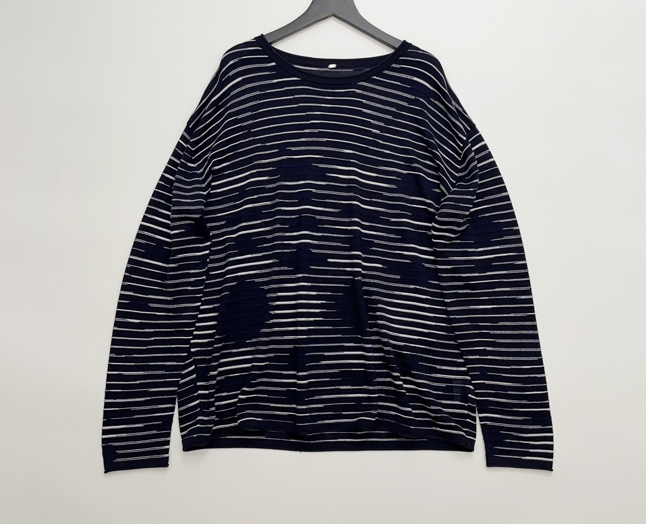 deepmoss Round Neck Soft Rippled Multicolor Stripe Plant Dyed Top