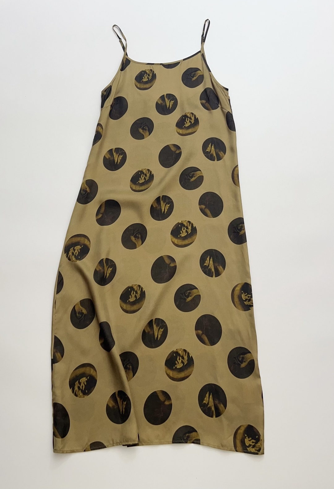 UMA Cupro Polka Dot Print Spaghetti Strap Maxi Dress