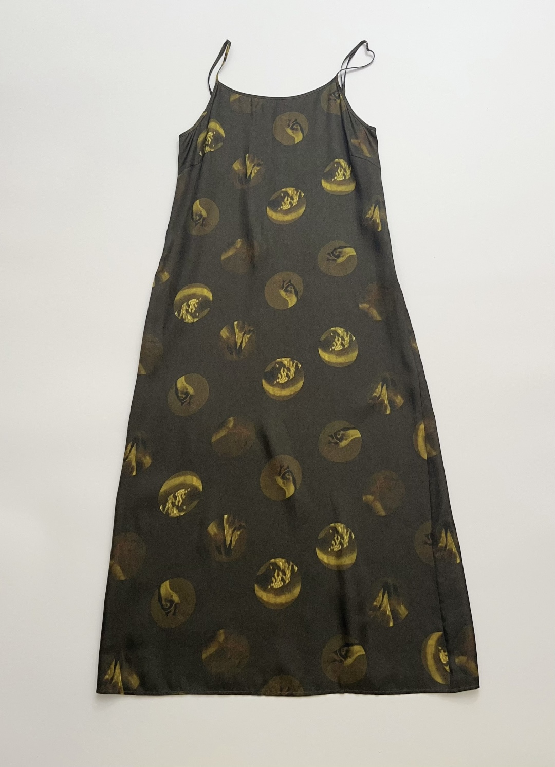 UMA Cupro Polka Dot Print Spaghetti Strap Maxi Dress