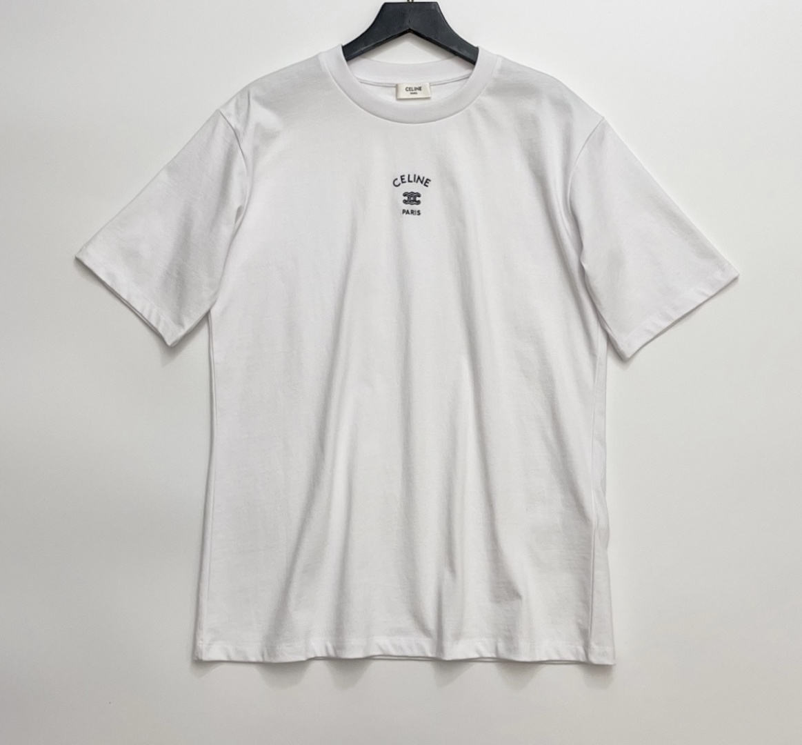 Celine Simple Embroidered Crew Neck Short Sleeve T-Shirt