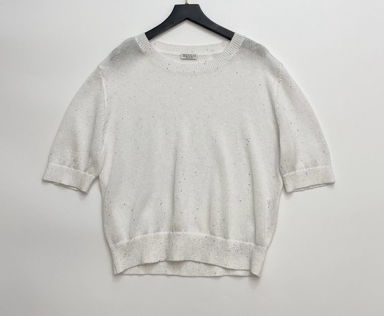 Brunello Cucinelli Linen Blend Round Neck Sequin Knit Sweater