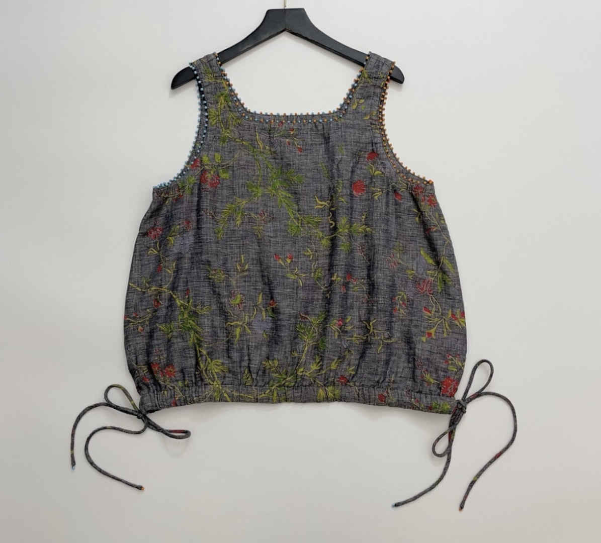 Japanese Style Double Layer Gauze Retro Mixed Print Beaded Sleeveless Vest