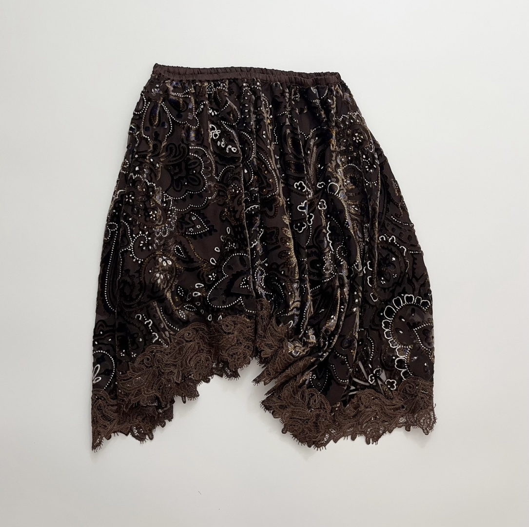 ICE DUST ICEDUST Flocked Jacquard Bohemian Style Short Midi Skirt