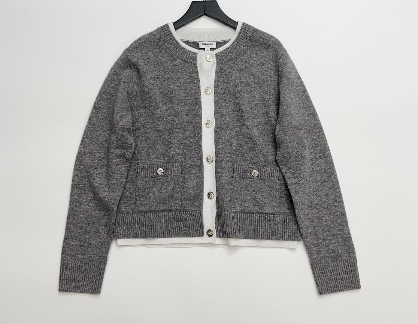 Grey and White Colorblock Cashmere Cardigan Top