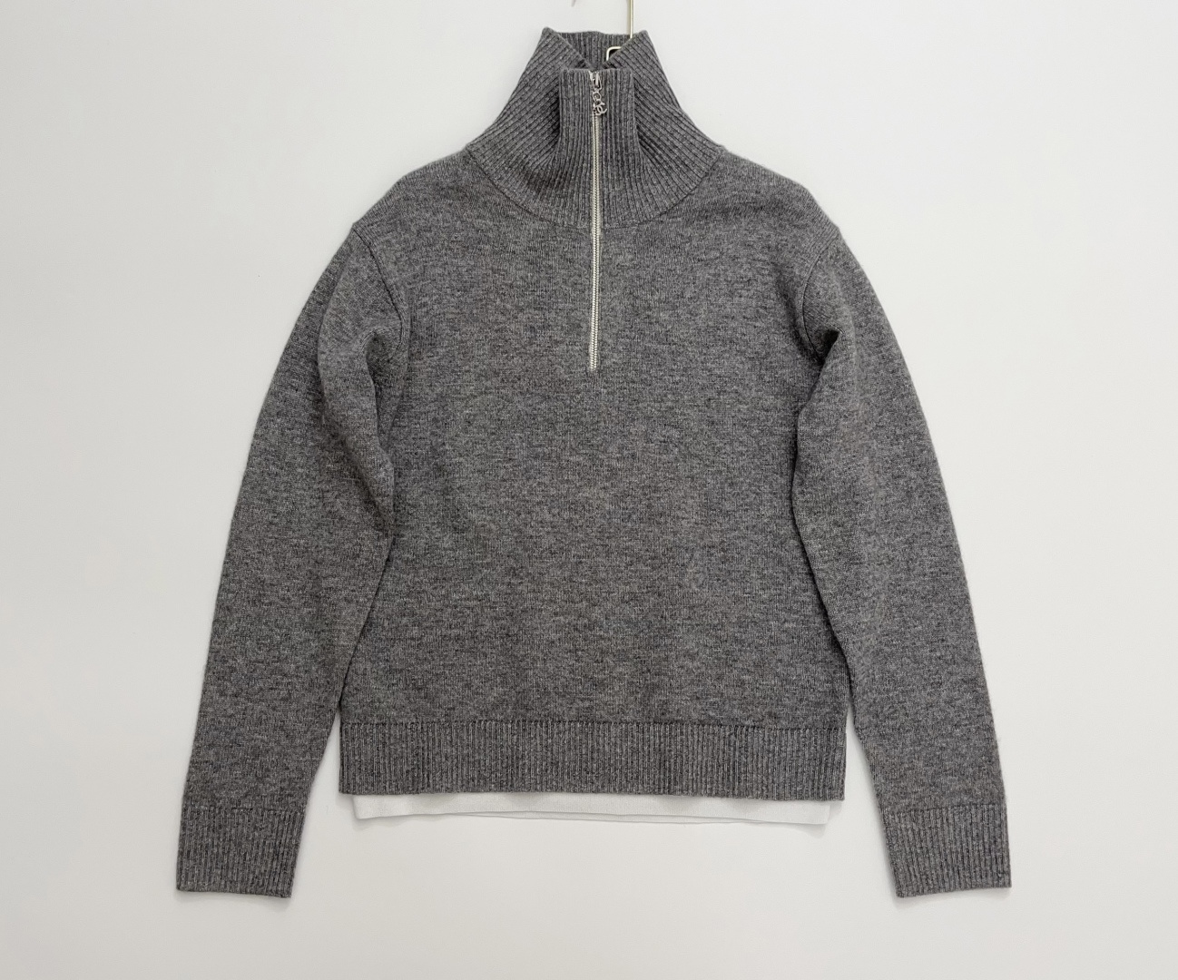 Half-Zip Lapel Knit Top Versatile Faux Two-Piece Sweater