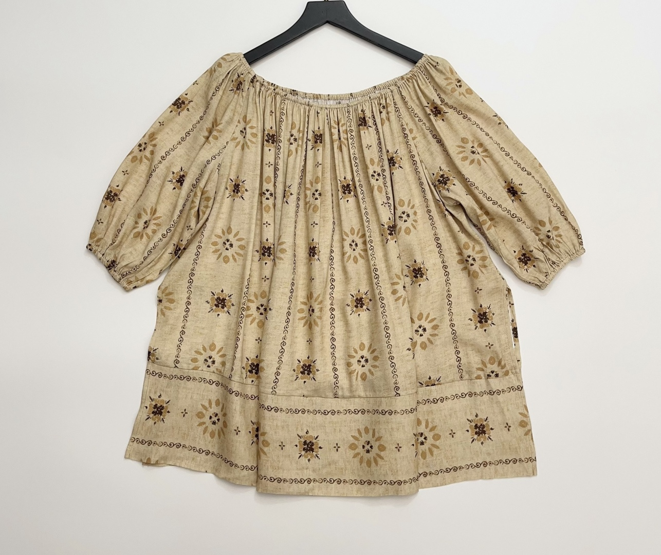 ICEDUST Off-Shoulder Wallpaper Mottled Print Round Neck Casual Top