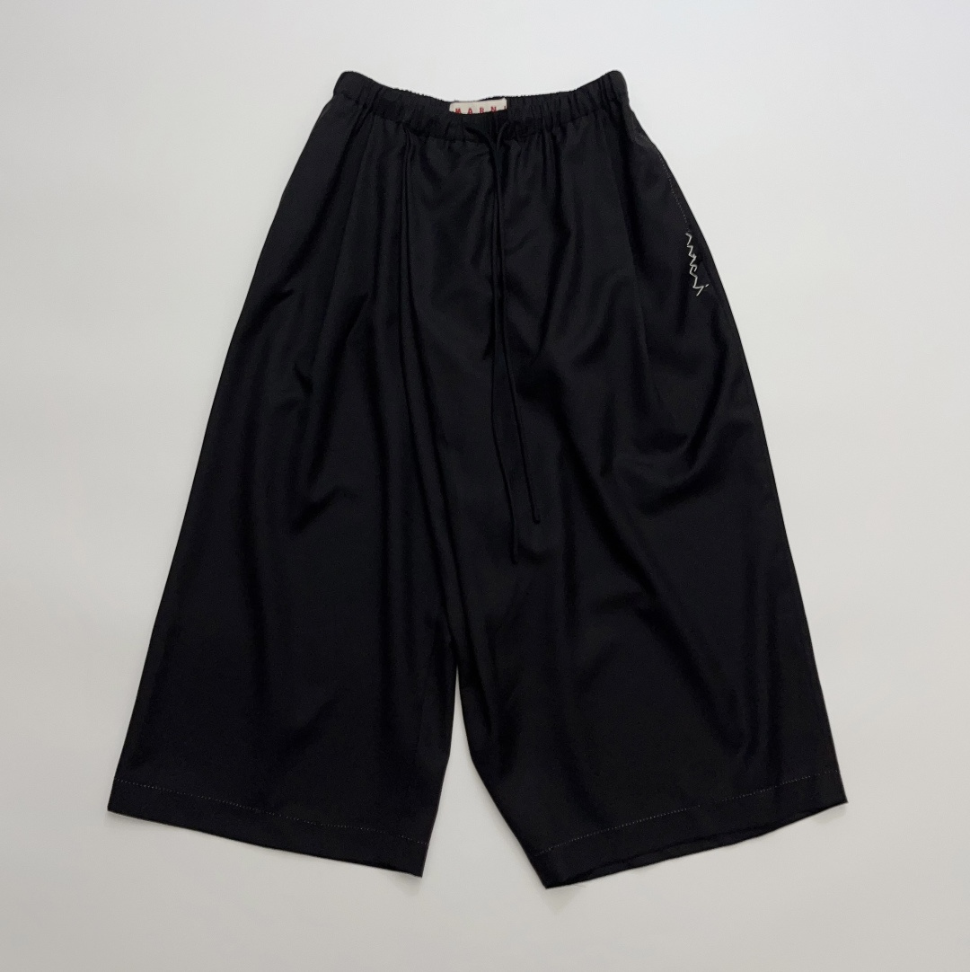 Marni Black Elastic Waist Wide-Leg Casual Trousers