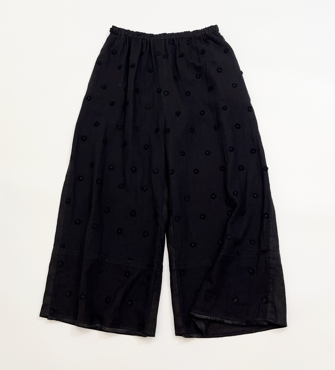 Alessandra Rich Retro 3D Embroidered Floral Design Loose Wide-Leg Linen Pants
