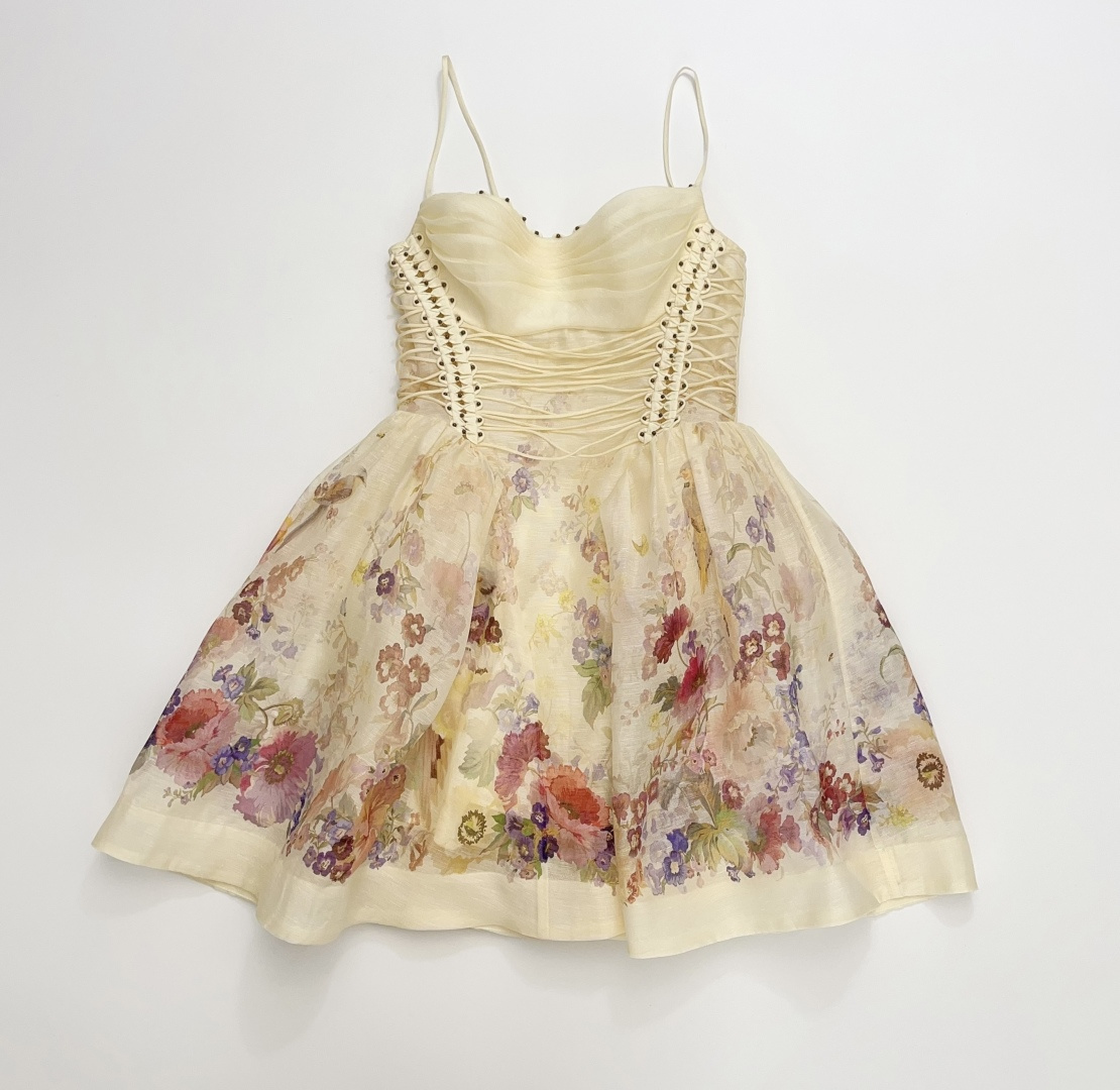 Zimmermann Alchemy Strappy Printed Tie-Waist Retro Mini Dress