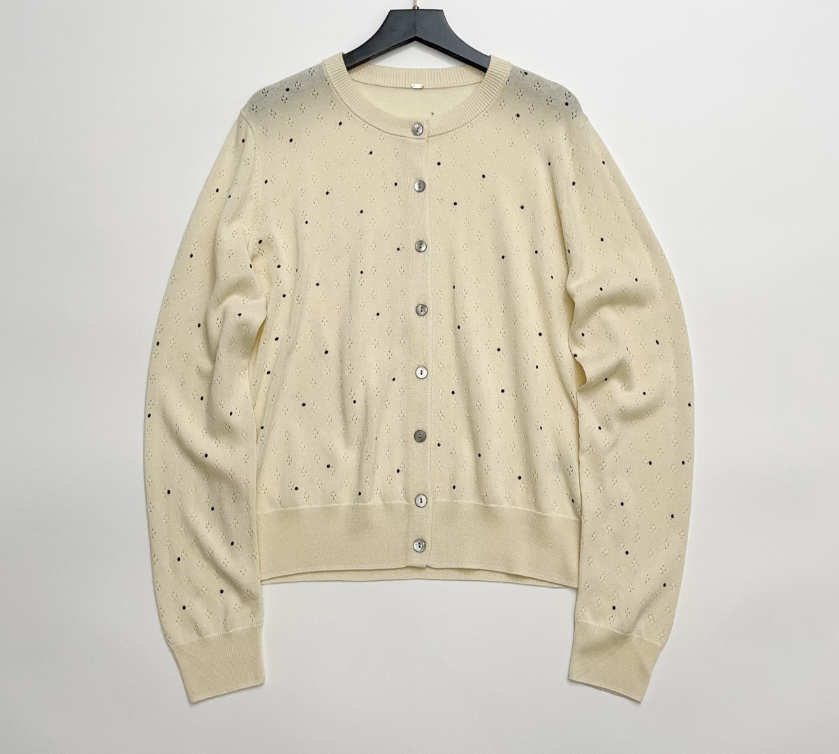 COSYCOZY Tencel Cotton Linen Polka Dot Hollow-Out Knit Cardigan Top