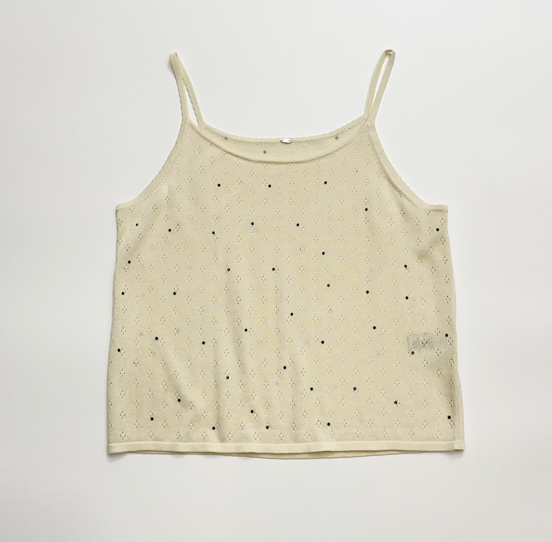COSYCOZY Tencel Cotton Linen Polka Dot Hollow-Out Camisole