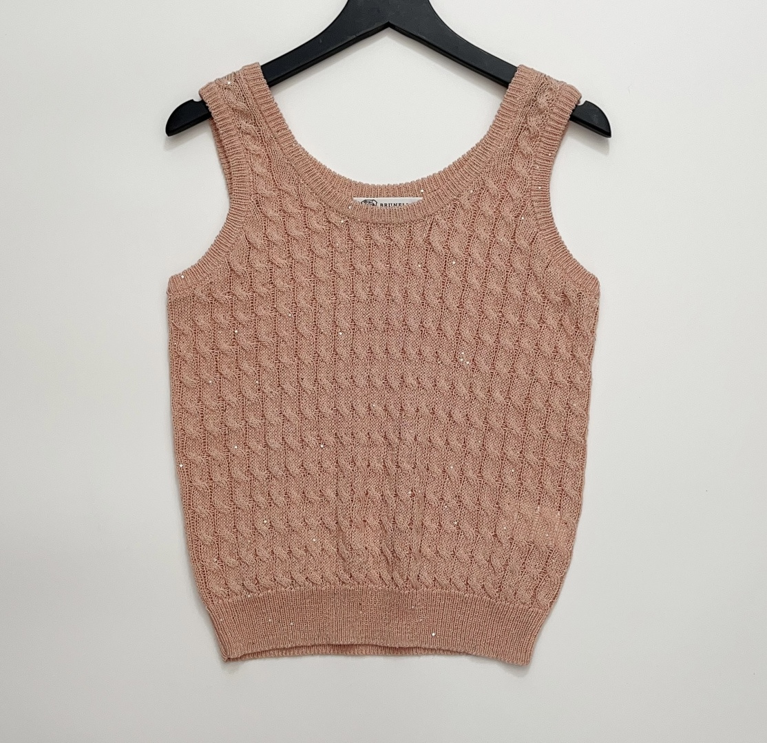 Brunello Cucinelli Cool Feel Openwork Cable Knit Sequin Linen Camisole