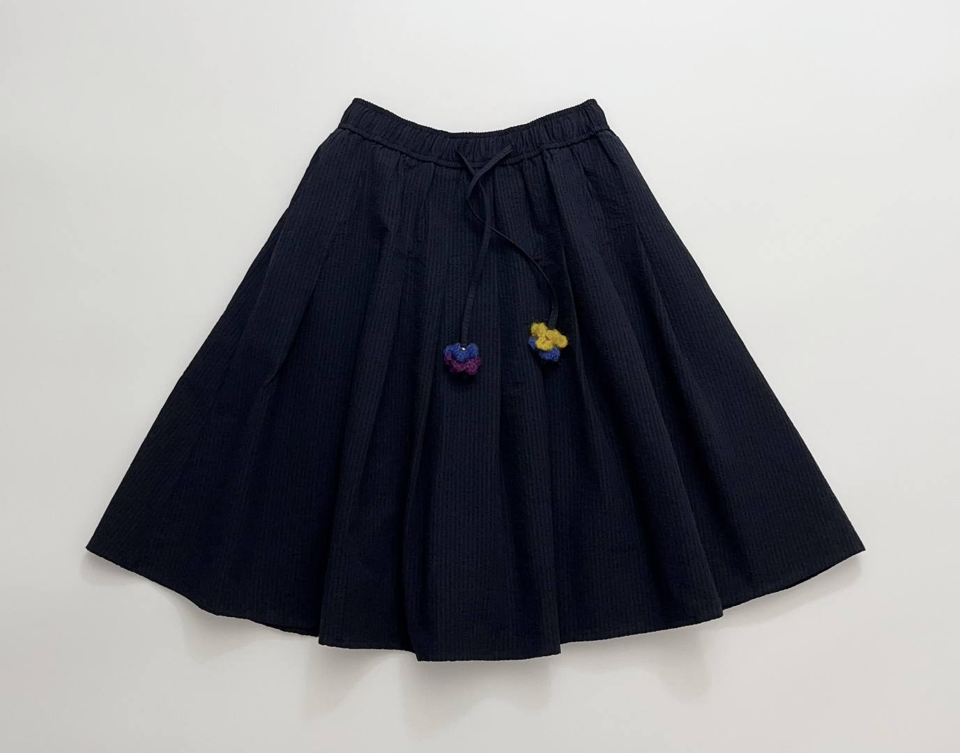 Navy Blue Retro Hand-Crocheted Pleated Mini Skirt
