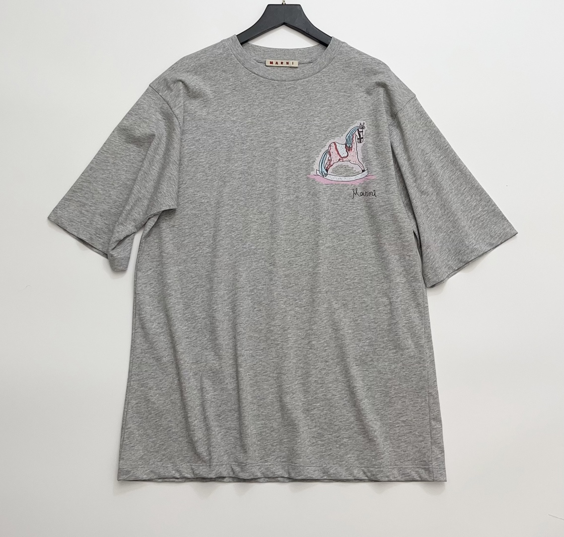 Marni Pony Graffiti Print Crew Neck Short Sleeve T-Shirt