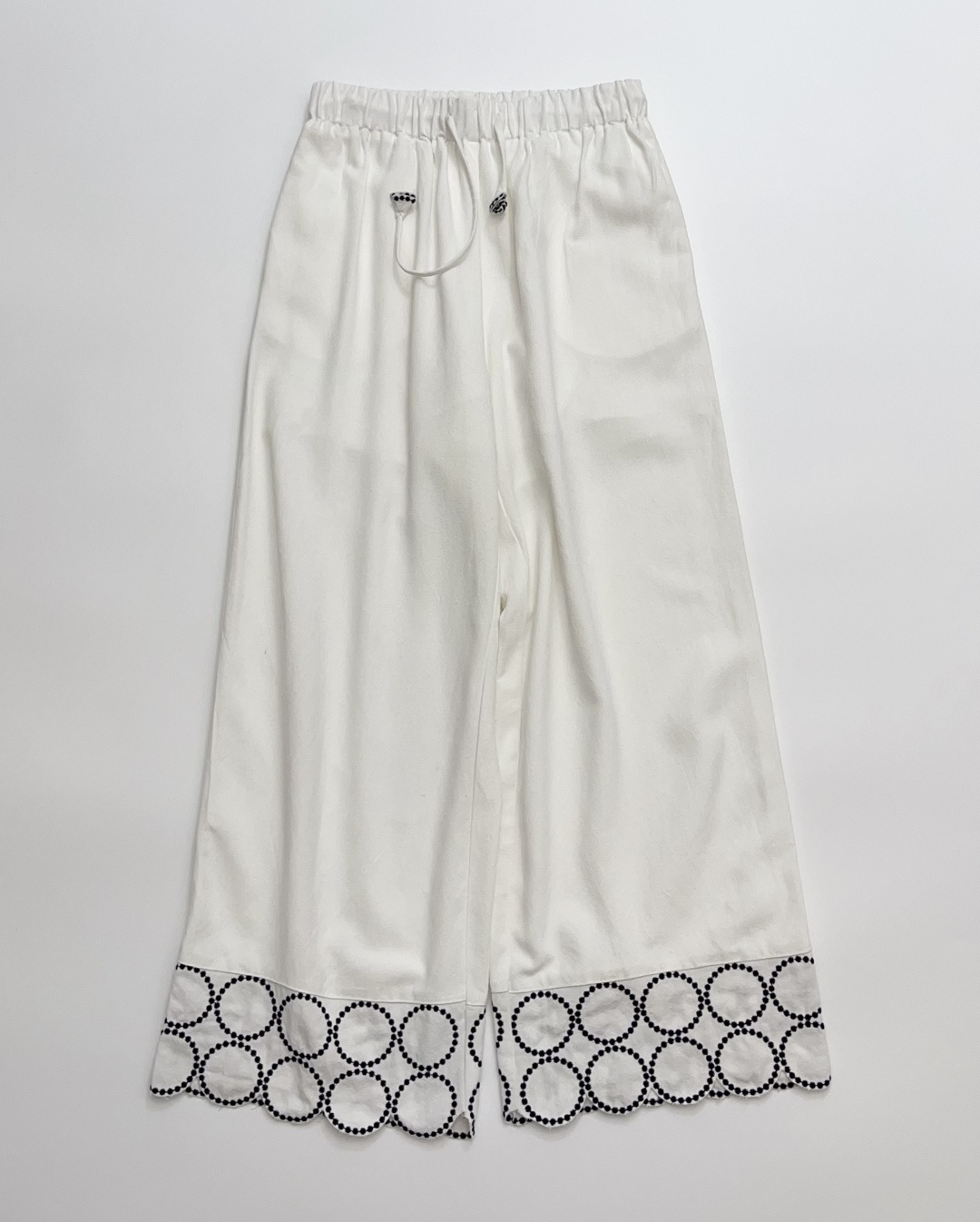 Color-Block Embroidered High-Waist Linen Wide-Leg Casual Pants