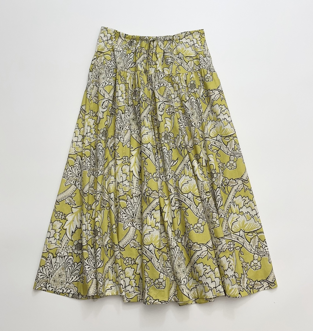 Japanese Style Khadi Floral Print Elastic Waist Skirt