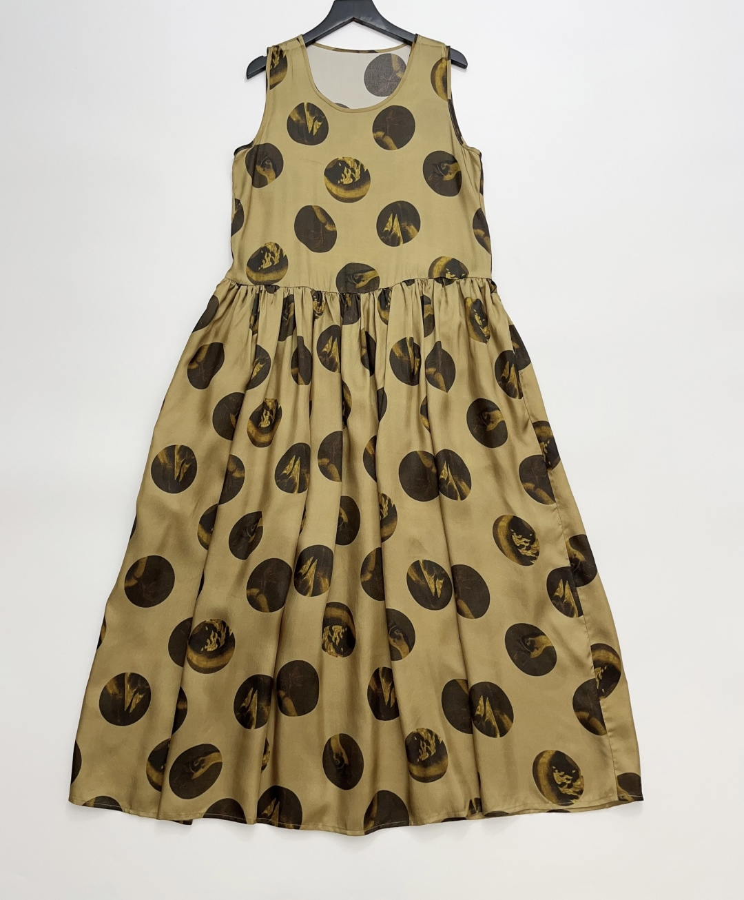 UMA Cupro Polka Dot Print Sleeveless Long Dress
