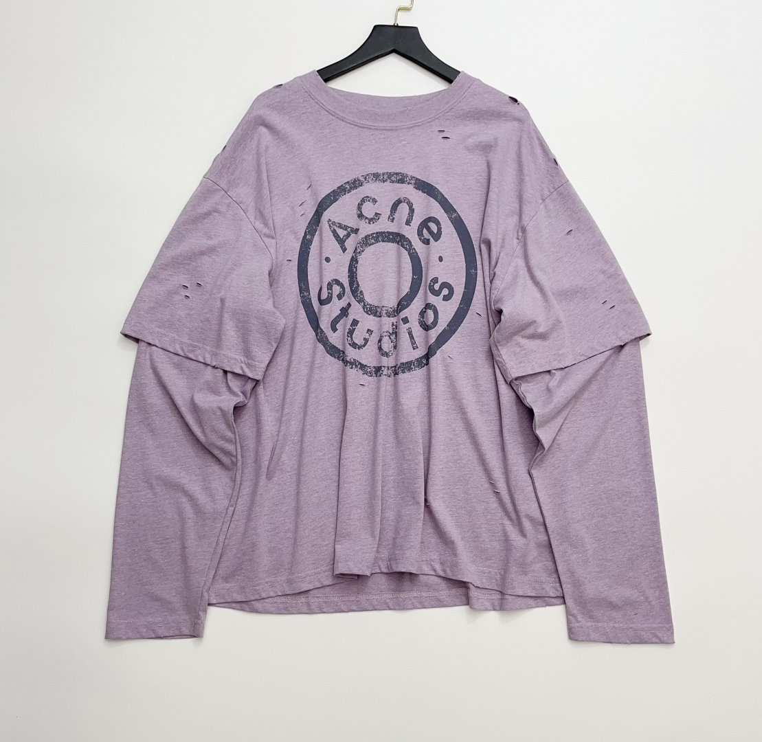 Acne Studios Button Letter Print Faux Two-Piece Loose Sun-Protective Long-Sleeve T-Shirt