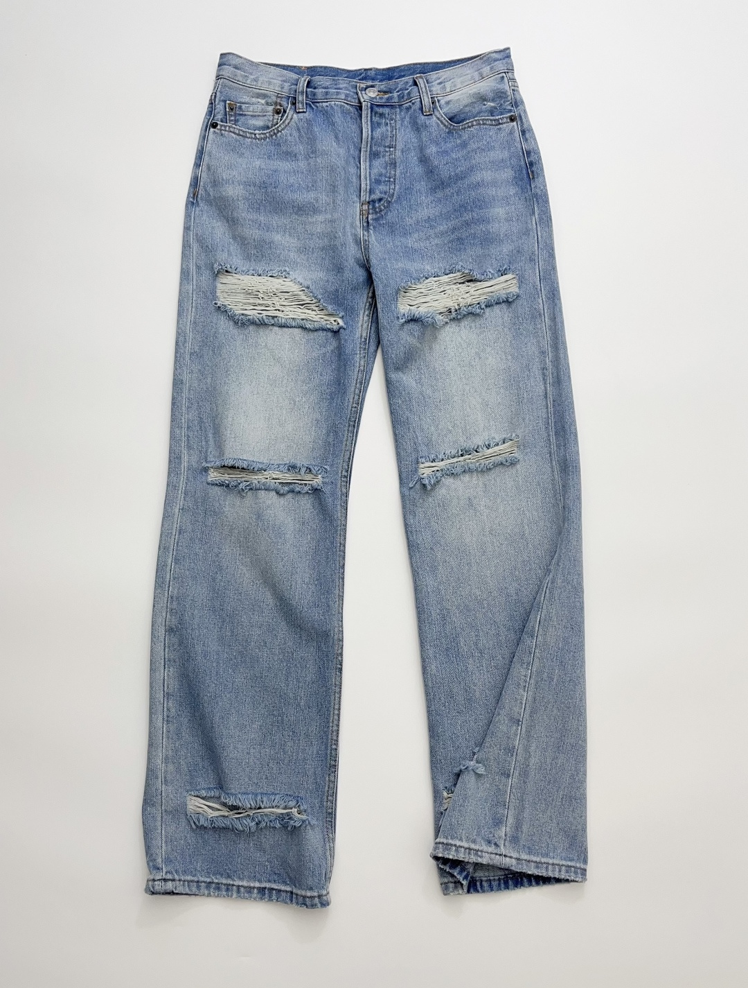 Acne Studios Nordic Washed Distressed High-Waist Straight Leg Ripped Jeans