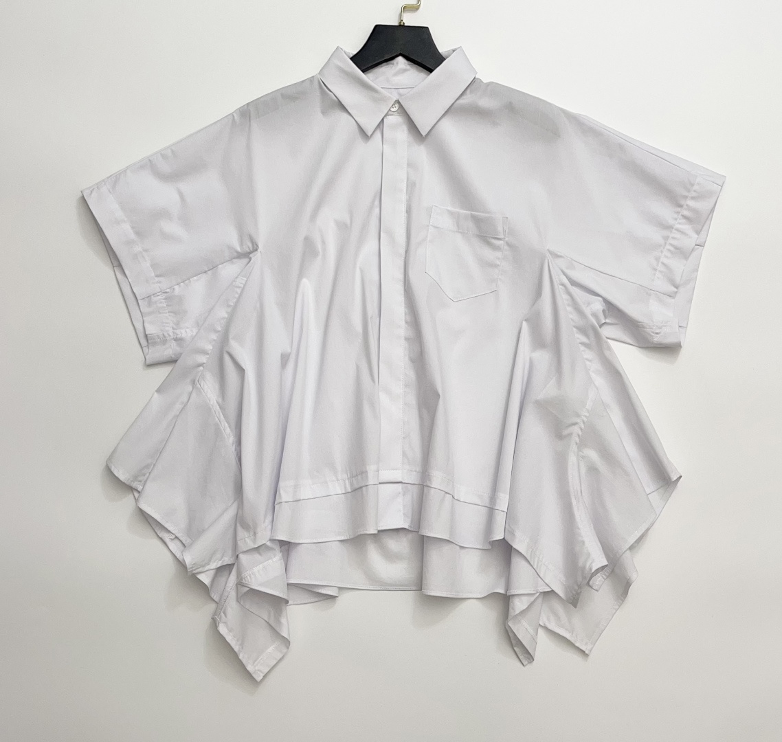 Sacai Minimalist Chic Heavy Patchwork Irregular Polo Collar Design Shirt