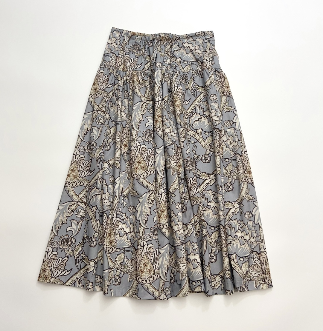Japanese Khadi Floral Print Elastic Waist Skirt