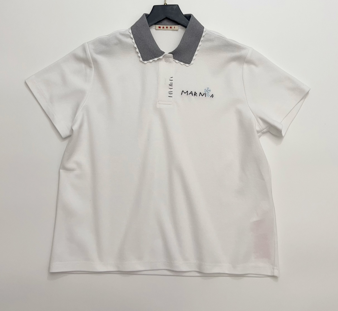 Marni Logo Embroidered Relaxed Fit Lapel Short Sleeve T-Shirt