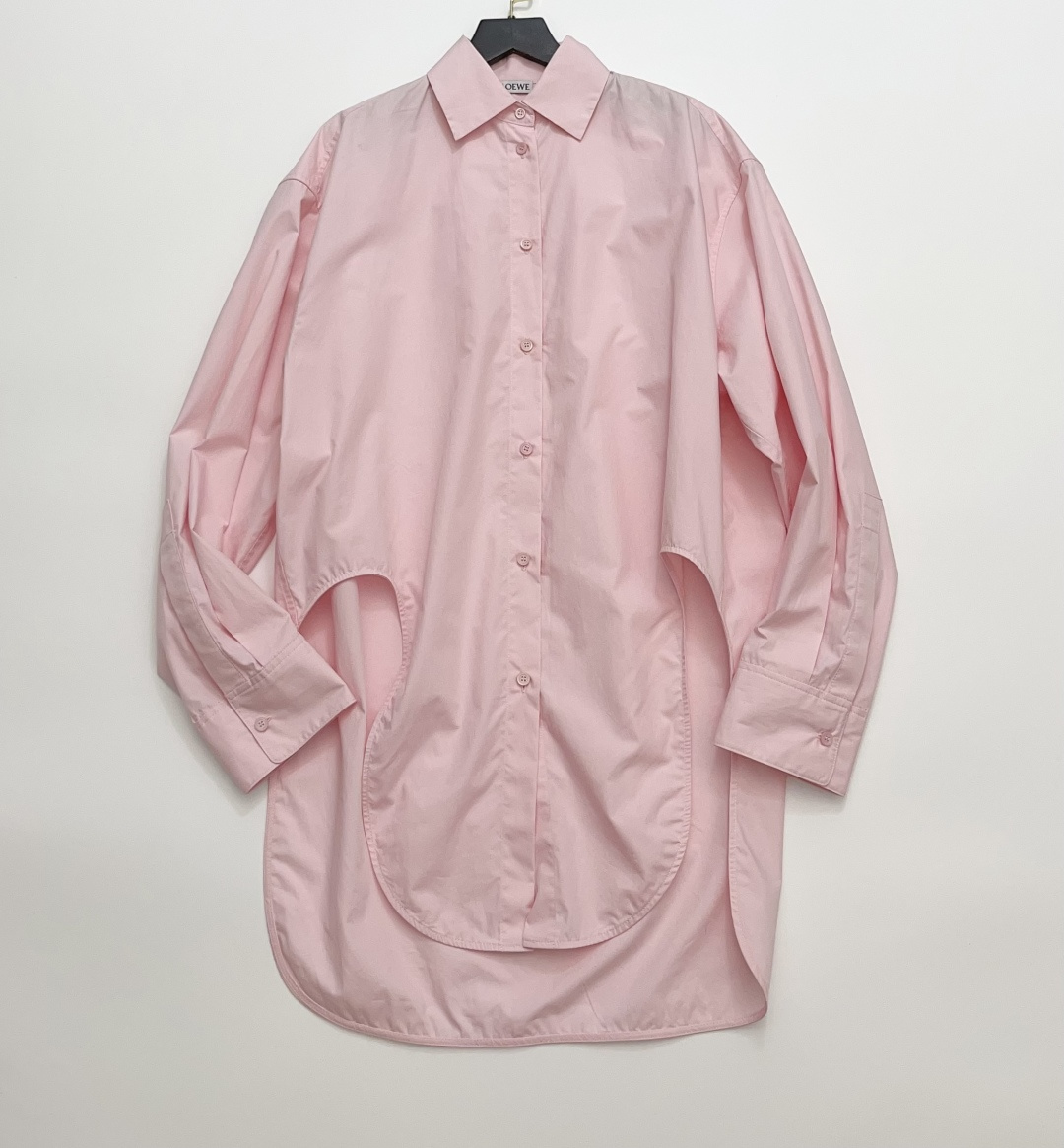 Loewe Cotton Poplin Long Sleeve Pink Shirt with Curved Hem