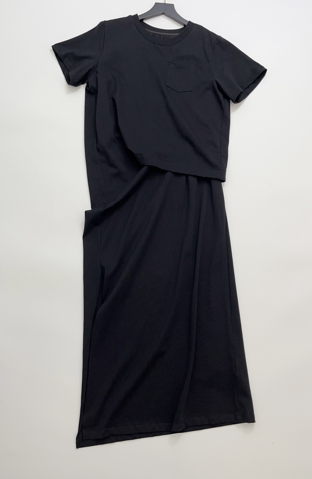 Sacai Japanese Style Patchwork Faux Two-Piece Slit Streetwear Layered Maxi Dress
