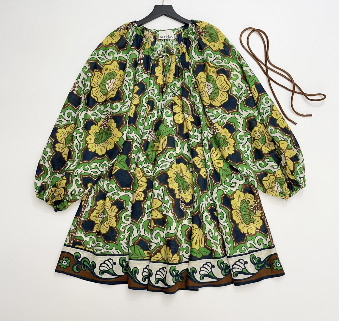 Alémais Floral Print Ramie Loose Tie-Waist Dress