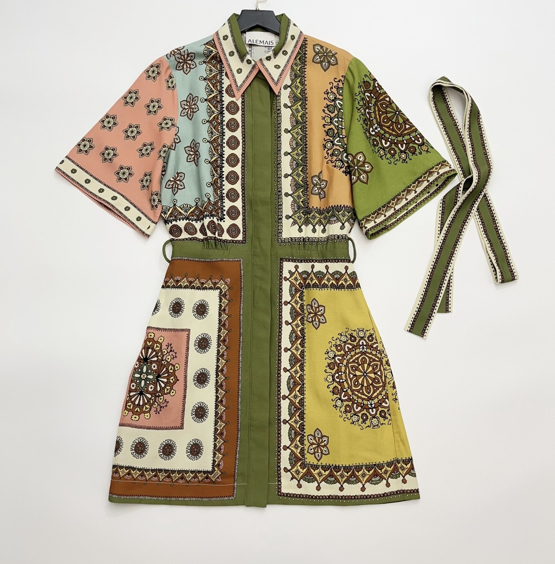 Alémais Contina Baroque Print Short-Sleeve Shirt Dress