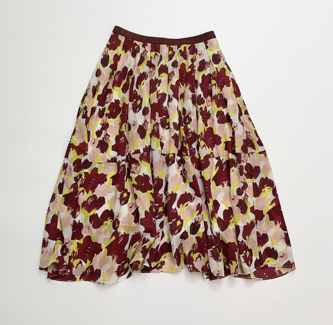 Marni Graffiti Floral Print Lightweight Irregular Hem Elastic Waist Skirt