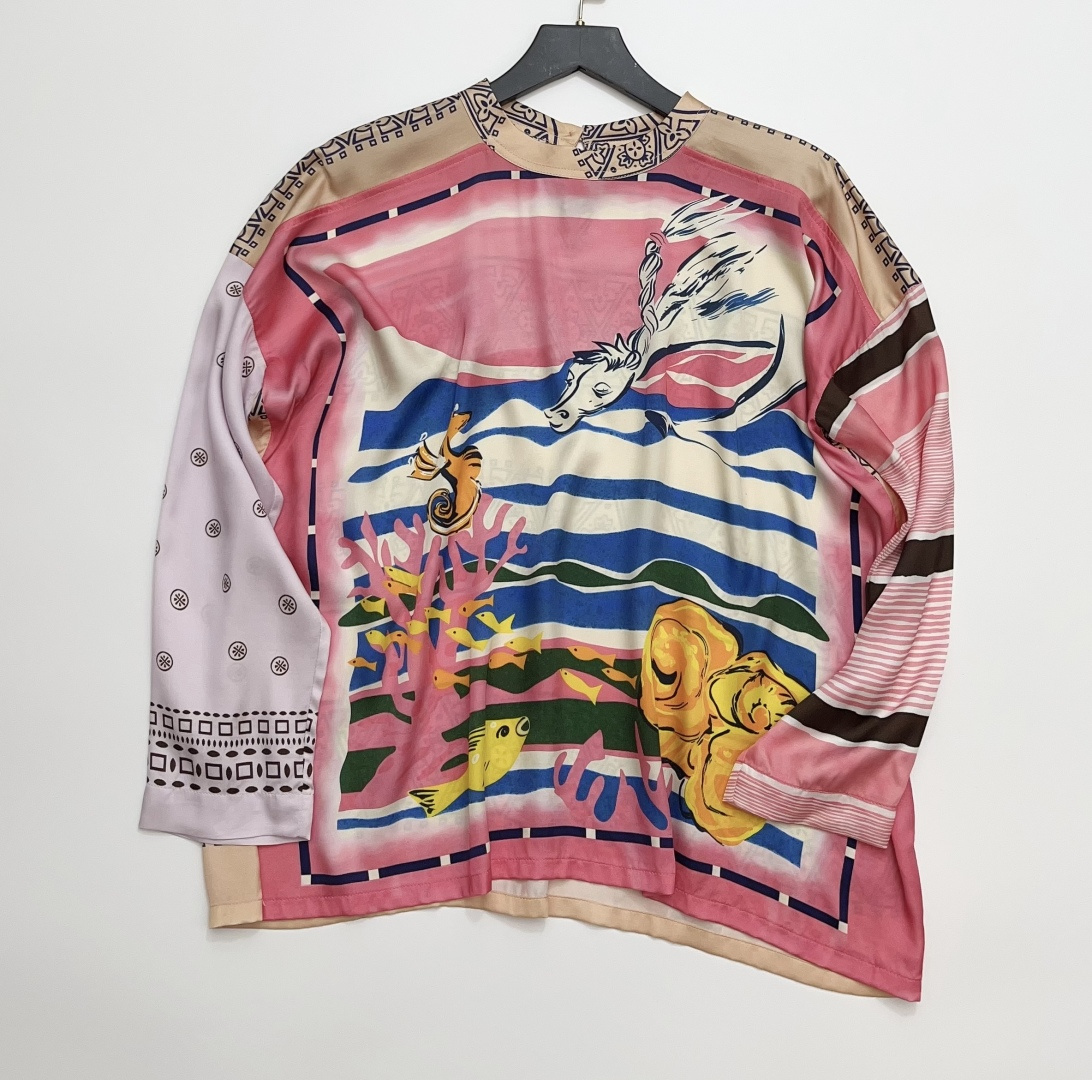 Japanese Style Colorblock Graffiti Relaxed Fit Long Sleeve Pullover Shirt