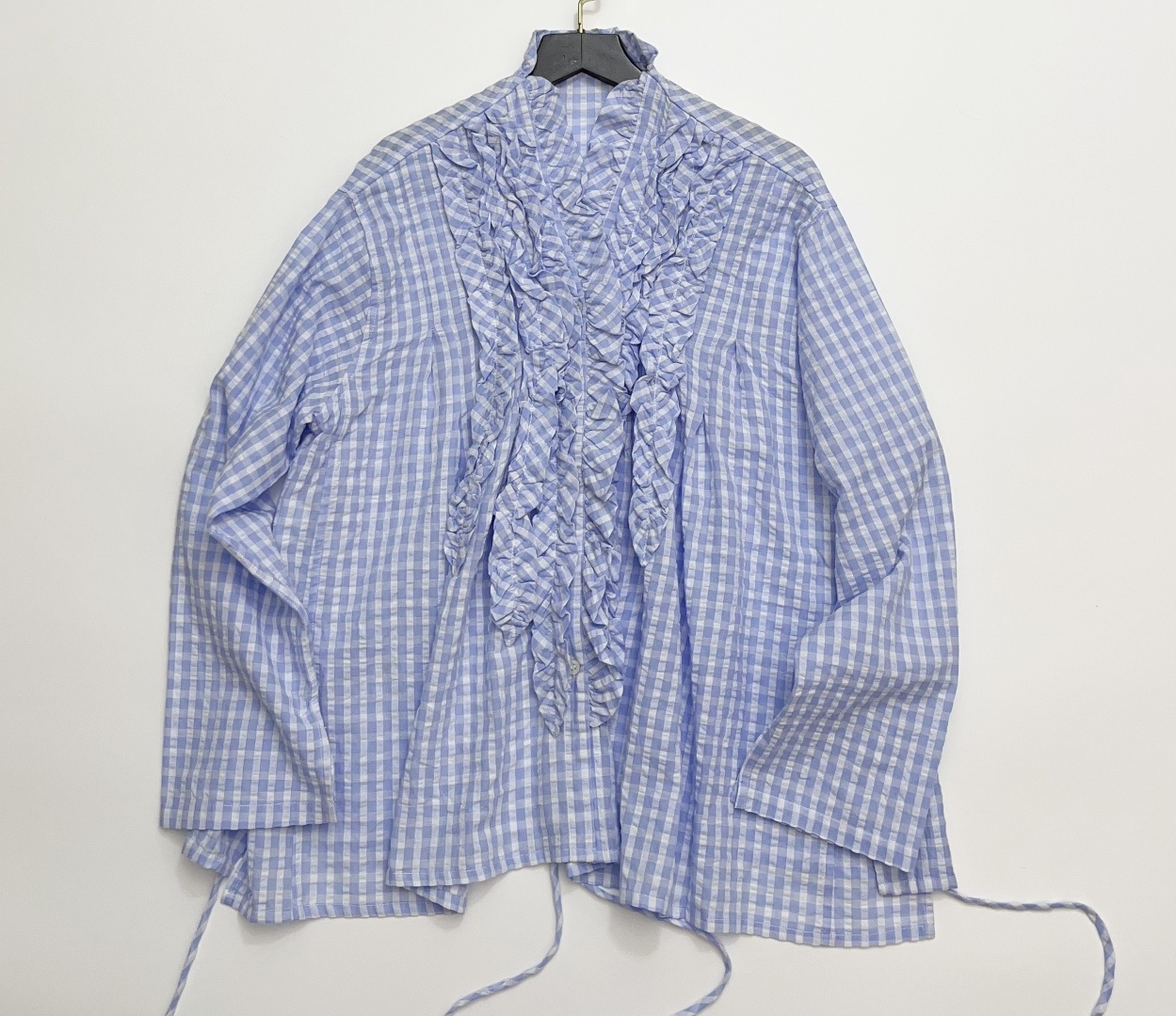 Japanese Style All-Cotton Ruffle Plaid Long Sleeve Cardigan Jacket