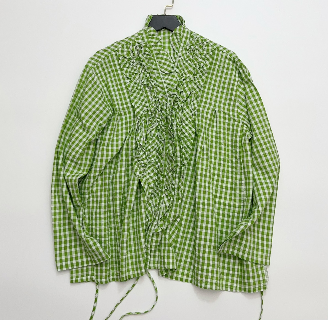 Japanese Style All-Cotton Ruffle Plaid Long Sleeve Cardigan Jacket