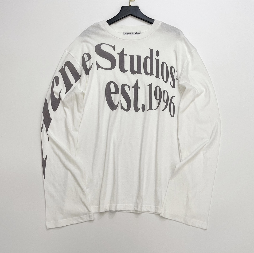 Acne Studios Washed Distressed Letter Print Relaxed Fit Long Sleeve T-Shirt